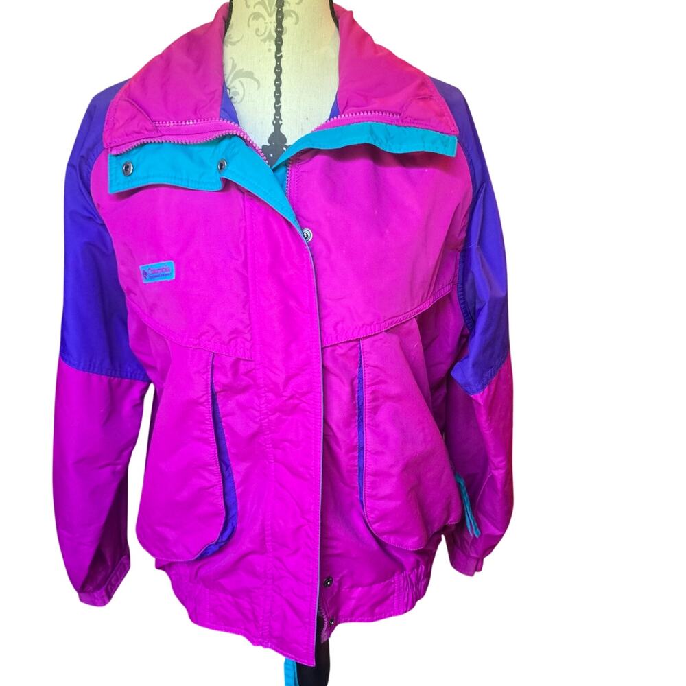 Vintage 90s Columbia Color Block Wind Breaker Puffer Jacket Pink Womens Size M